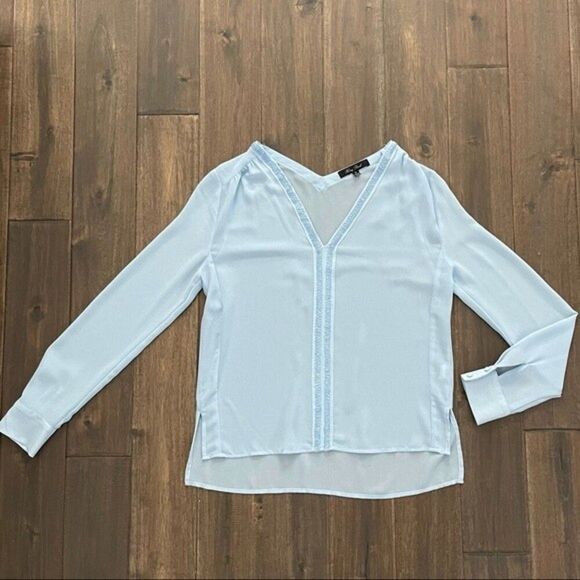 Honey Punch Light Blue Long Sleeve Sheer Beaded Blouse S - Picture 1 of 5